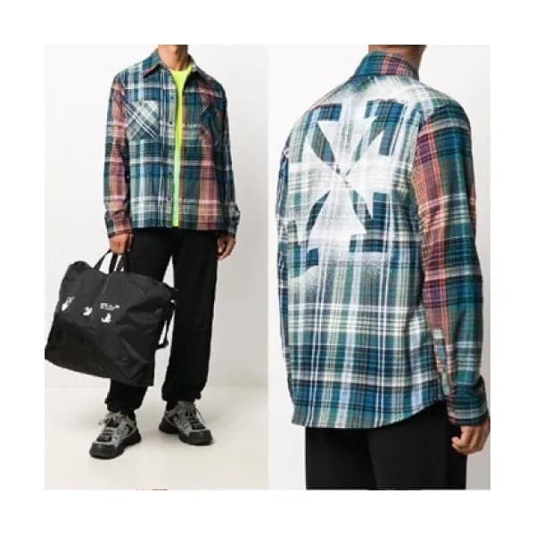 Off white Mens Basic Logo Cotton Shirts Blue - 오프… - 1