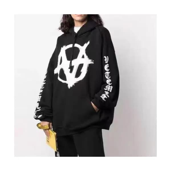 Vetements Mm/Wm Logo Oversize Cotton Hoodie Black… - 1