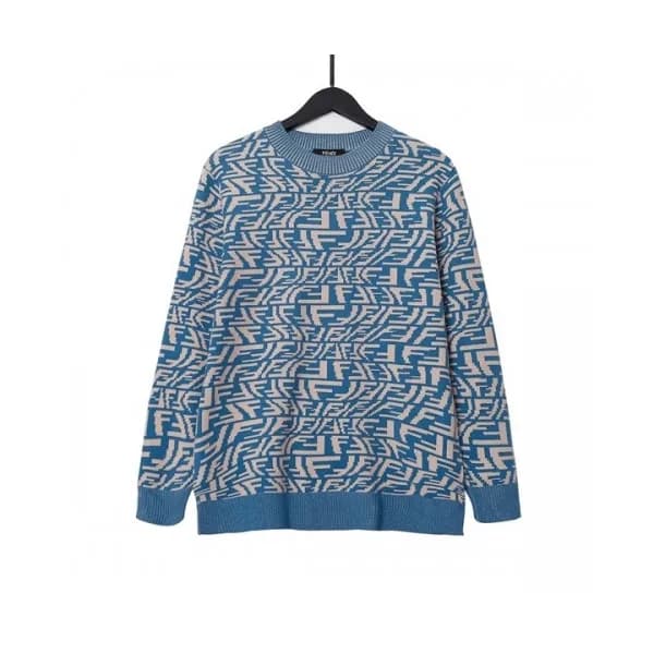 Fendi Mens Logo Crew-neck Sweaters Blue - 펜디 2021… - 1