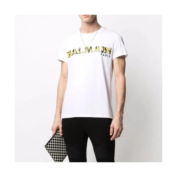 Balmain Mens Logo Cotton Short Sleeved Tshirs Whi… - 1