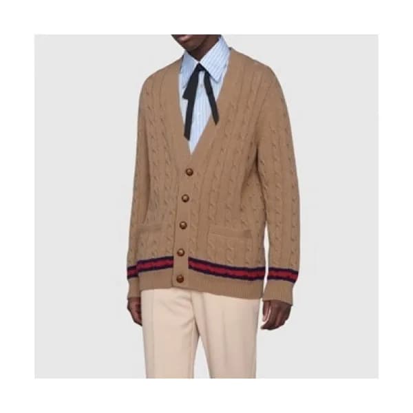 Gucci Mens Logo Basic Knit Cardigan Camel - 구찌 20… - 1