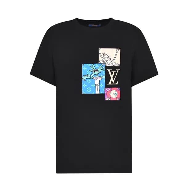 루이비통 남자 크루넥 블랙 반팔티 - Unisex Black Tshirts - lou039… - 1