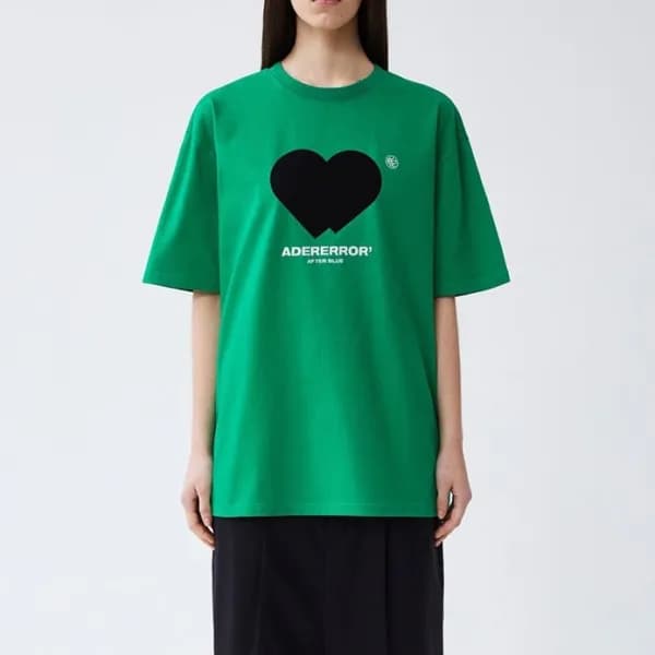 Ader 남/녀 그린 크루넥 반팔티 - Unisex Green Tshirts - ade00… - 1