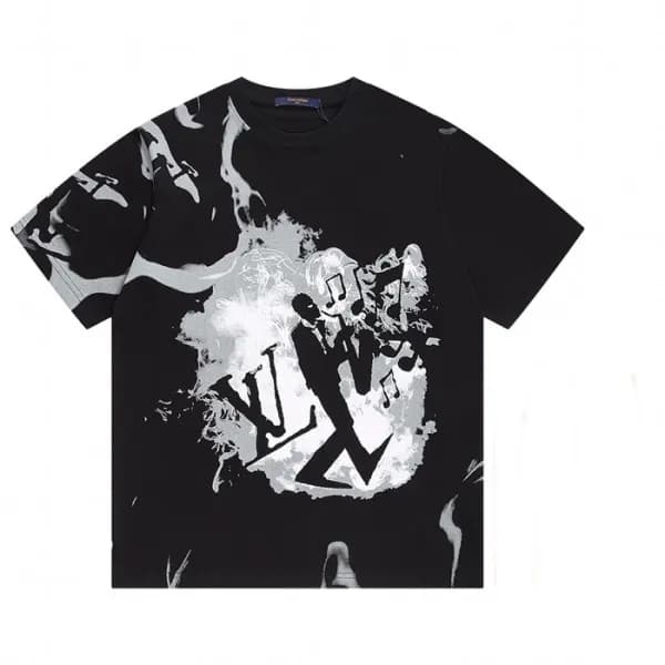 루이비통 남성 블랙 크루넥 반팔티 - Mens Black Tshirts - lou05108… - 1