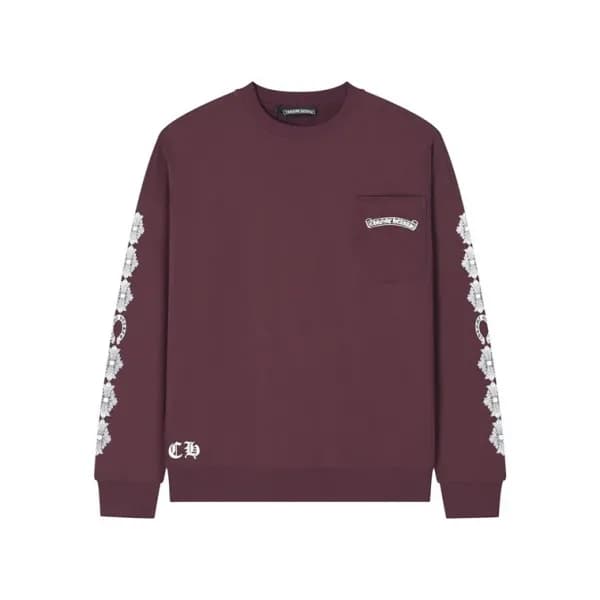 크롬하츠 남성 버건디 맨투맨 - Chrome Hearts Mens Burgundy Tshi… - 1