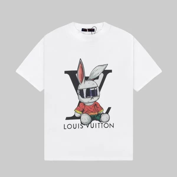 루이비통 남성 화이트 크루넥 반팔티 - Louis vuitton Mens White Sho… - 1