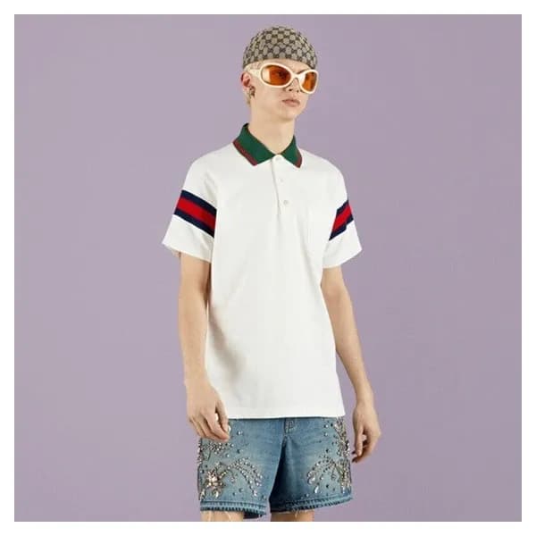 구찌 남성 화이트 폴로 반팔티 - Gucci Mens White Short sleeved … - 1
