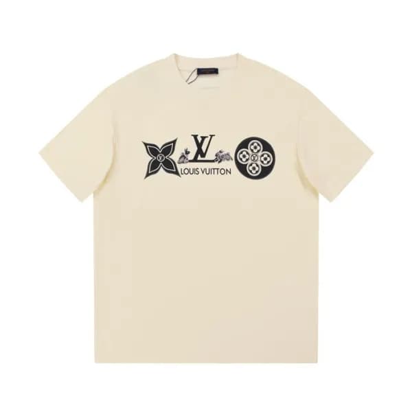 루이비통 남성 아이보리 크루넥 반팔티 - Louis vuitton Mens Ivory Sh… - 1