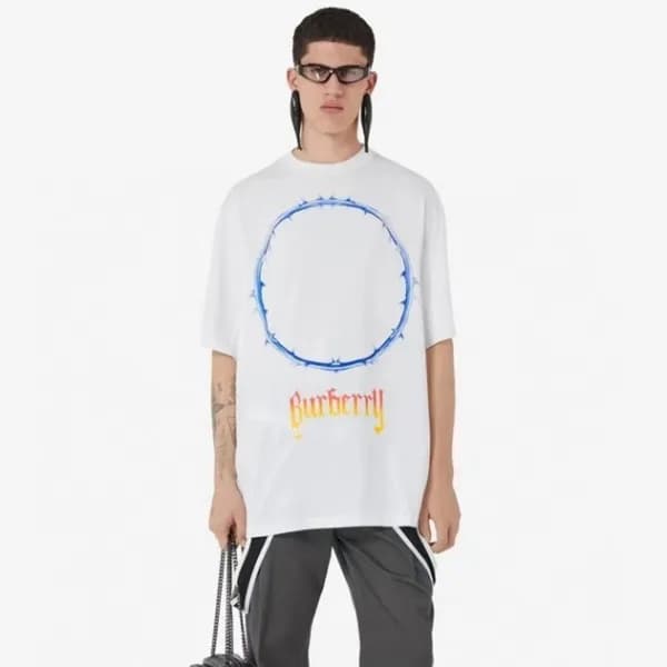 버버리 남성 화이트 크루넥 반팔티 - Burberry Mens White Short Sle… - 1