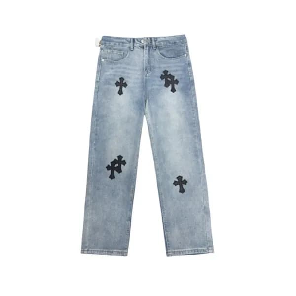 크롬하츠 남성 트렌디 블루 청바지 - Chrom Hearts Mens Blue Jeans … - 1