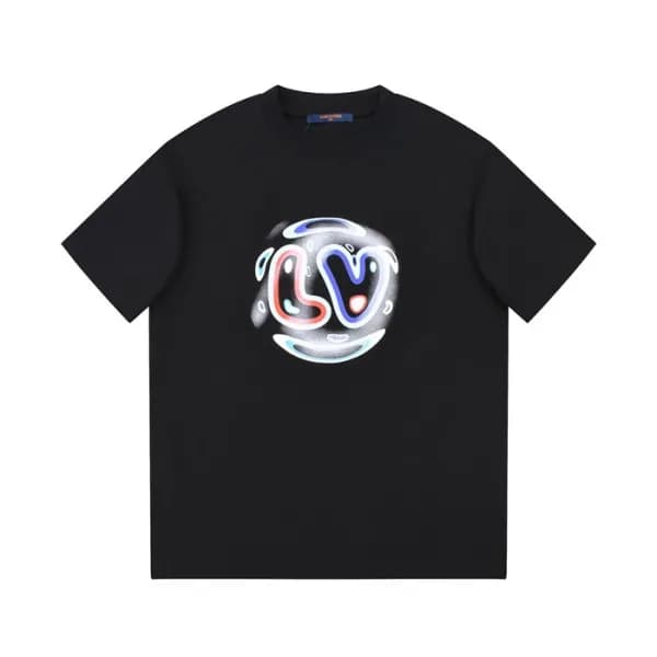 루이비통 남성 크루넥 블랙 반팔티 - Louis vuitton Mens Black Shor… - 1