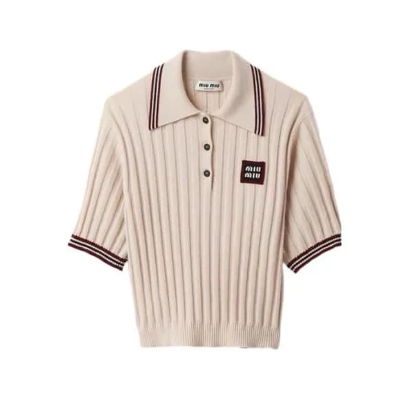 미우미우 여성 아이보리 반팔티 - Miumiu Ladys Ivory Polo Tshirts… - 1