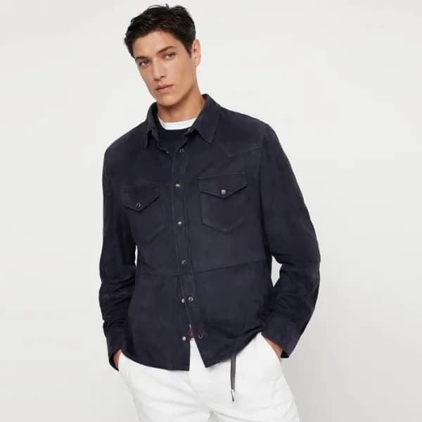 브루넬로쿠치넬리 남성 가죽 셔츠 - Brunello Cucinelli Mens Leathe… - 1
