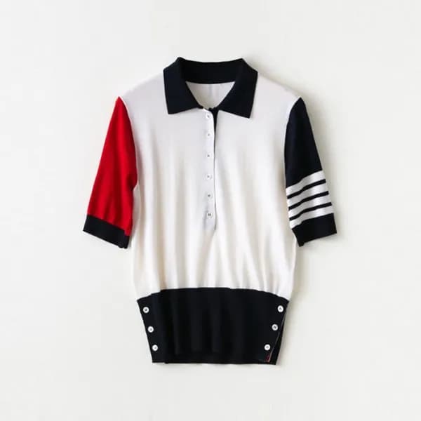톰브라운 여성 폴로 니트 반팔티 - Thom Browne Womens Polo Knit -… - 1