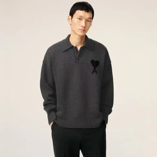 아미 남/녀 폴로 니트 - Ami Unisex Polo Knitwear - amc8504x - 1
