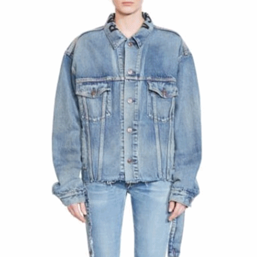 Balenciaga 2018 MM/WM Cut Waistband Logo Denim Jac… - 1