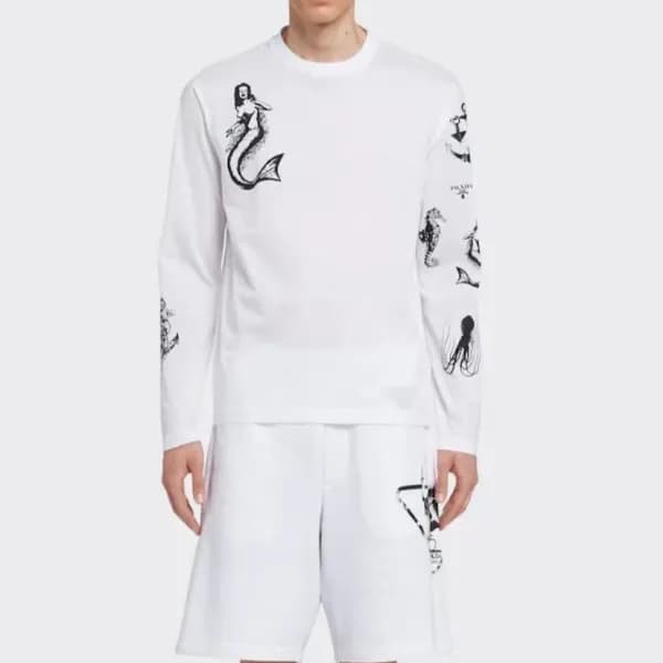 프라다 남자 크루넥 화이트 맨투맨 - Prada Mens White Tshirts - pr… - 1