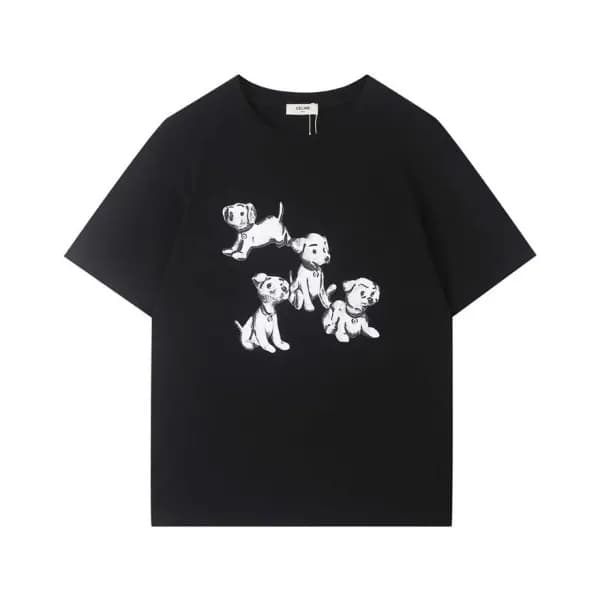 셀린느 남성 크루넥 블랙 반팔티 - Celine Unisex Black Tshirts - … - 1