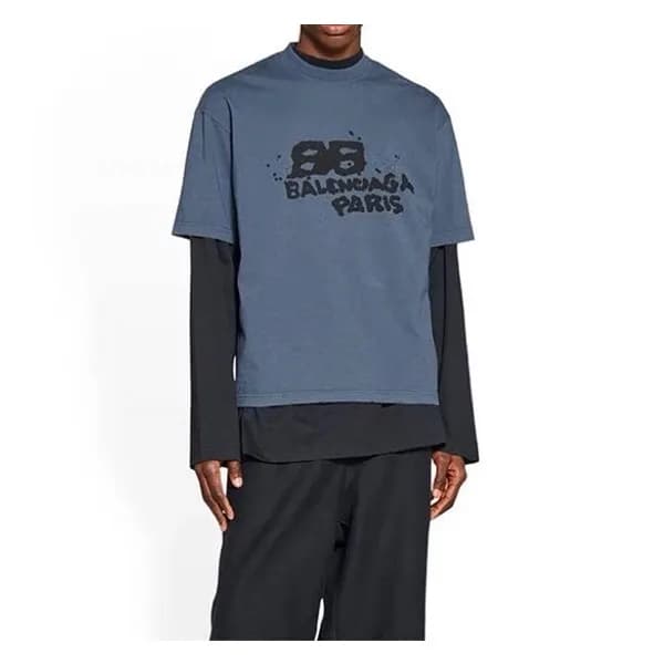 발렌시아가 남/녀 크루넥 블루 반팔티 - Balenciaga Unisex Blue Shor… - 1
