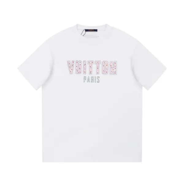 루이비통 남성 화이트 크루넥 반팔티 - Louis vuitton Mens White Sho… - 1