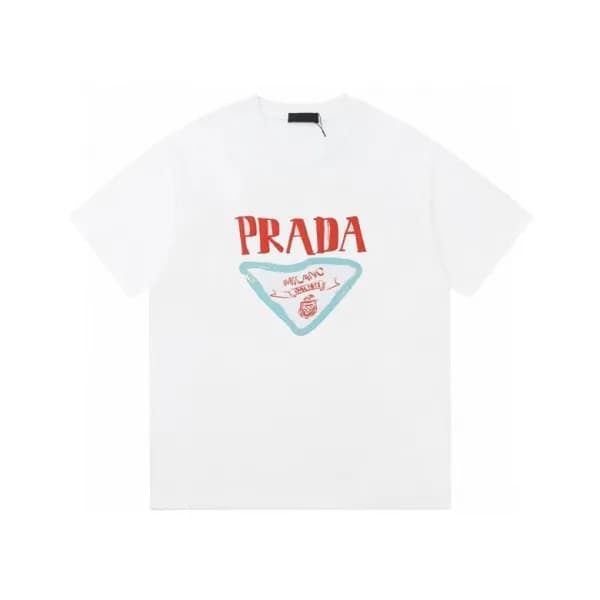 프라다 남성 크루넥 화이트 반팔티 - Prada Mens White Short sleeve… - 1