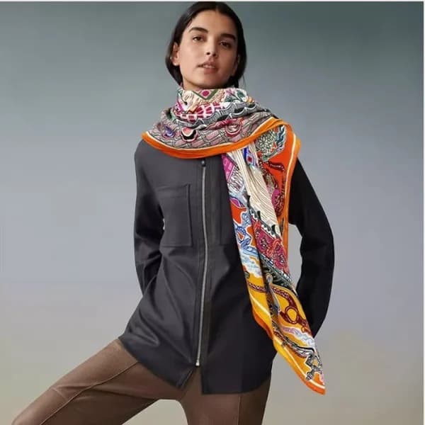 에르메스 여성 오렌지 스카프 - Hermes Womens Orange Scarf - he4… - 1