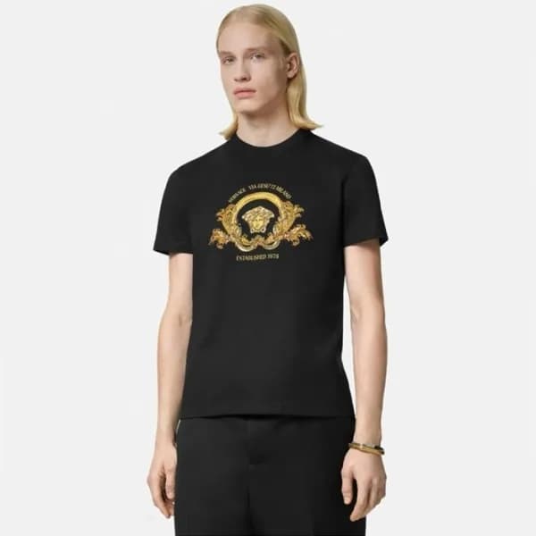 베르사체 남성 블랙 반팔 티셔츠 - Versace Mens Black Tshirts - v… - 1