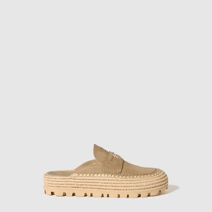 미우미우 여성 스웨이드 라피아 플랫폼 뮬 - Miumiu Womens Suede Raffi… - 1