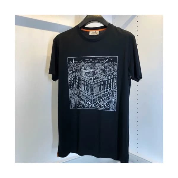 Hermes 2020 Mens Crew-neck Silket Short Sleeved Ts… - 1