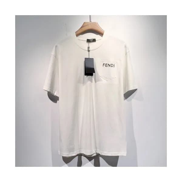 Fendi Mens Logo Casual Short Sleeved Tshirts Whit… - 1