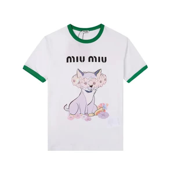 미우미우 여성 크루넥 화이트 반팔티 - Ladys White Tshirts - miu024… - 1