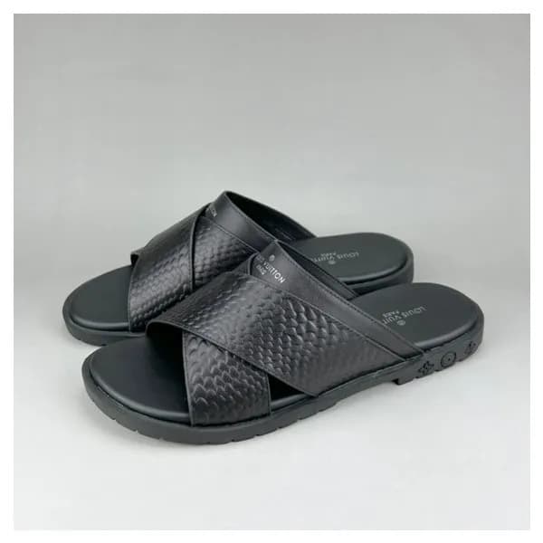 루이비통 남성 이니셜 블랙 슬리퍼 - Mens Black Slippers - lou0424… - 1