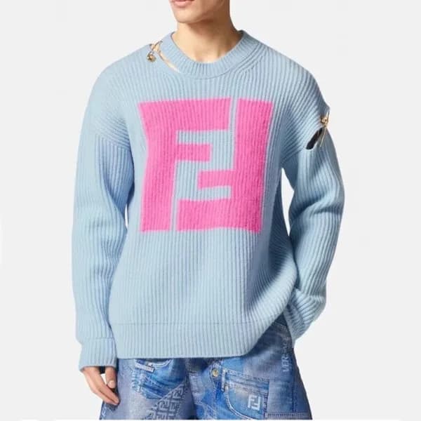 펜디 남/녀 트렌디 블루 니트 - Mens Blue Sweaters - fen01244x - 1