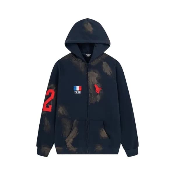 발렌시아가 남/녀 네이비 집업 후드티 - Balenciaga Unisex Navy Hood… - 1