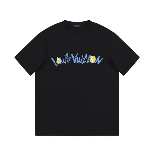 루이비통 남성 블랙 크루넥 반팔티 - Louis vuitton Mens Black Shor… - 1
