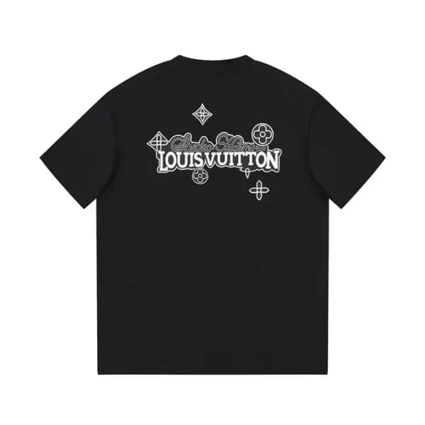 루이비통 남성 블랙 크루넥 반팔티 - Louis vuitton Mens Black Shor… - 1