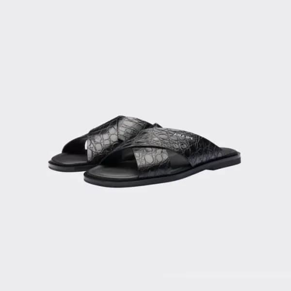 프라다 남성 로고 블랙 슬리퍼 - Prada Mens Black Slippers - pr5… - 1