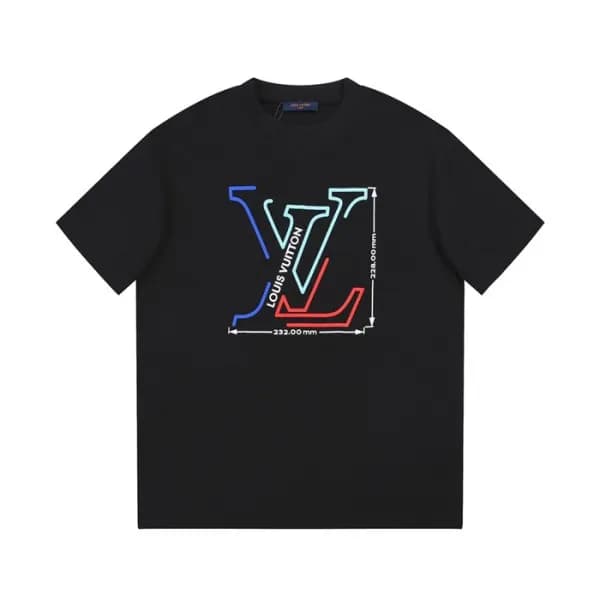 루이비통 남성 블랙 크루넥 반팔티 - Louis vuitton Mens Black Shor… - 1