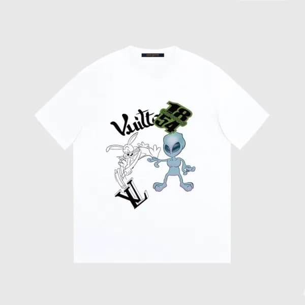 루이비통 남성 화이트 크루넥 반팔티 - Louis vuitton Mens White Sho… - 1