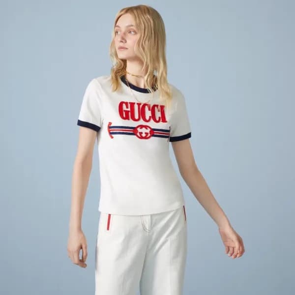 구찌 여성 화이트 크루넥 반팔티 - Gucci Womens White Short sleev… - 1