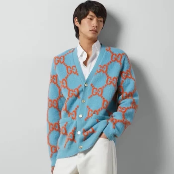 구찌 남성 블루 브이넥 가디건 - Gucci Mens Blue Cardigan - guc9…