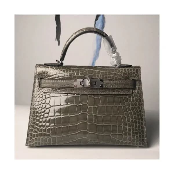 Hermes Mini Kelly Crocodile Leather Tote Shoulder … - 1