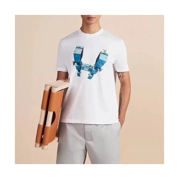 Hermes 2020 Mens Crew-neck Silket Short Sleeved Ts… - 1