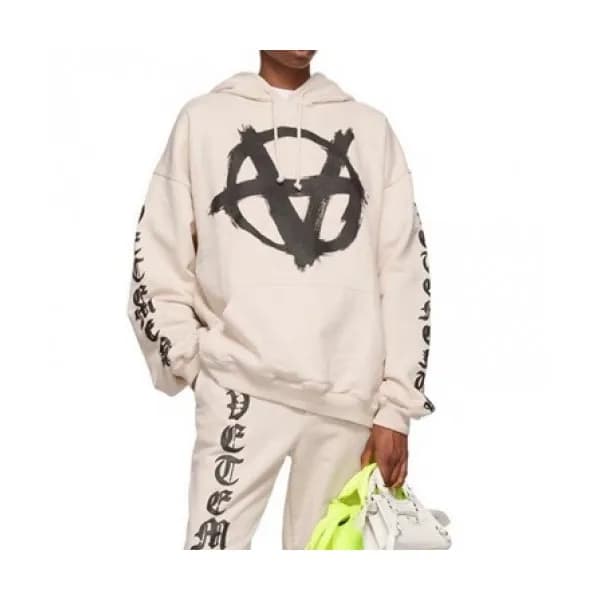 Vetements Mm/Wm Logo Oversize Cotton Hoodie Beige… - 1