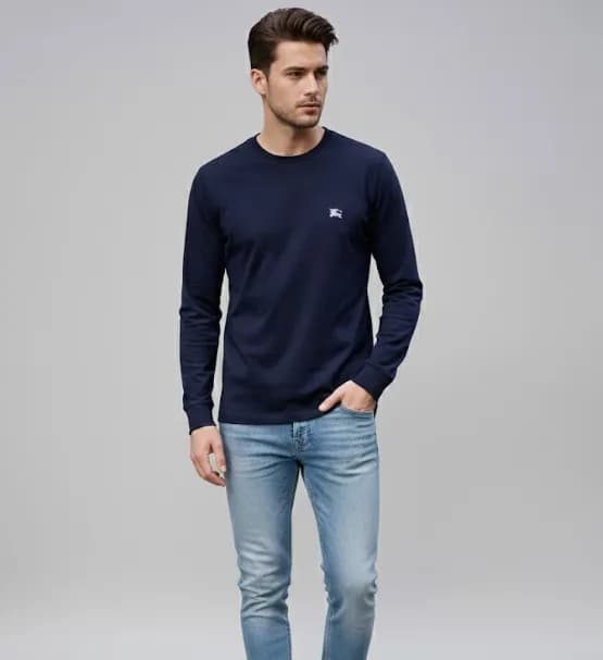 버버리 남성 크루넥 네이비 맨투맨 - Burberry Mens Navy Tshirts - … - 1
