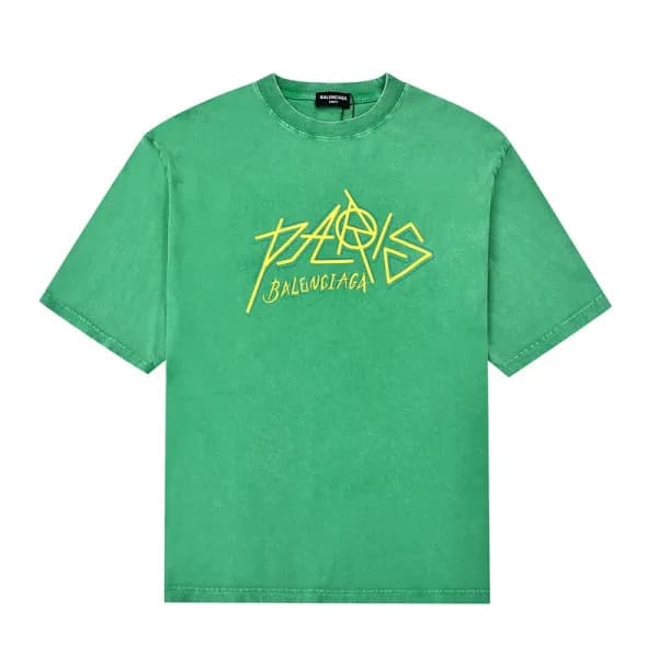 발렌시아가 남자 크루넥 그린 반팔티 - Unisex Green Tshirts - bal01… - 1