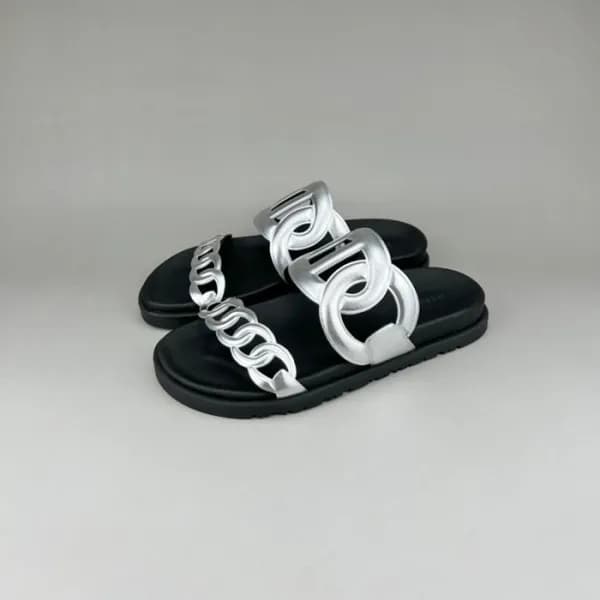 에르메스 남/녀 트렌디 실버 슬리퍼 - Unisex Silver Slippers - her… - 1