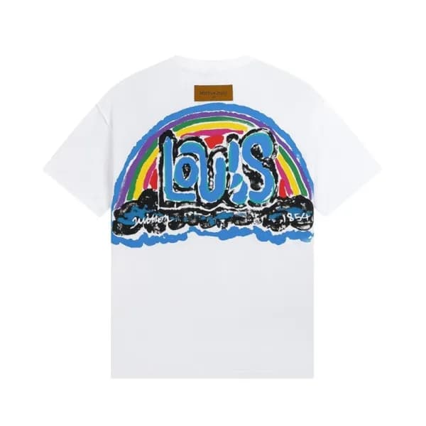 루이비통 남성 화이트 크루넥 반팔티 - Louis vuitton Mens White Sho… - 1