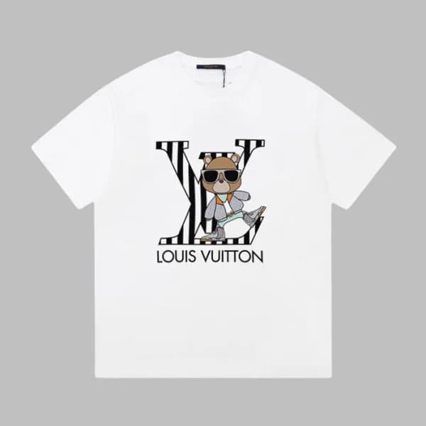 루이비통 남성 화이트 크루넥 반팔티 - Louis vuitton Mens White Sho… - 1