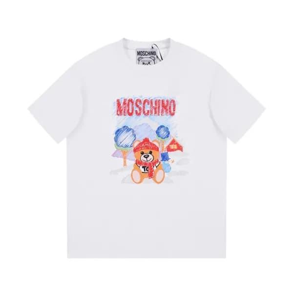 모스키노 남성 크루넥 화이트 반팔티 - Moschino Mens White Tshirts … - 1